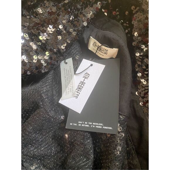 NWT 4th Reckless Black Sequin Oversized Button Up Shirt - Picture 12 of 12